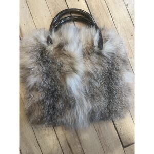 Vintage Genuine Fur Handbag Tortoise Lucite Handle Fur Purse 70s Luxury